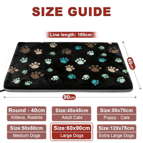 GOLOPET Large Dog Heating Pad 36x24 in with Smart Thermostat Switch and Power Line Protection Tube,Obtained MET and UL Dual Certification,Waterproof Pet Heating Pad for Dogs,with Plush Fabric Cover - size: 36.0"l X 24.0"w X 0.5"th