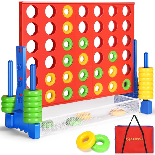 GADFISH Giant 4 in A Row - 2.6 FT Tall Outdoor 4 in A Row Perfect for Indoor & Outdoor Use, 4-to-Score Giant Game Set for Kids & Adults, with 42 Jumbo Rings & Quick-Release Slider (Red & Blue) - color: Red & Blue