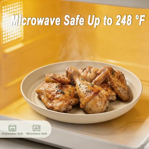 Kitchen Plates Set for 8, Wheat Straw Plate 9 Inch, Unbreakable Party Plates for Salad, Fruit, Bread, Microwave and Dishwasher Safe Round Plate for School, Camping, Kitchen - Beige - color: Beige, size: 9 inch