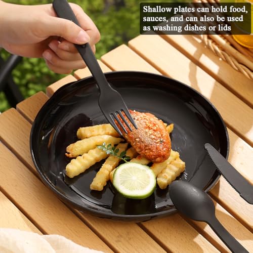 Berglander Camping Mess Kit with Bowl, Plate, Cup, Spoon, Fork, Knife and Carry Bag, Plastic Camping Accessories Essentials Gear for Travel, Camping, Picnic, Outdoor, Easy to Carry & Store - color: 1.Black