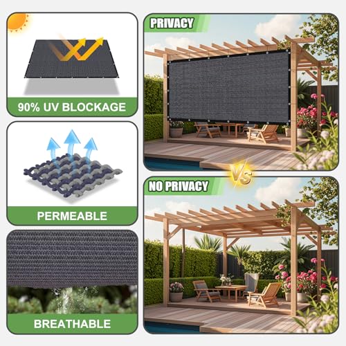 90% Outdoor Sun Shade Cloth, 6'×8' Pergola Shade Cover with Grommets, Privacy Screen Sunshades for Patio Garden Backyard Plant, Blue Grey - color: Blue Grey, size: 0 6 X 0 6 FT