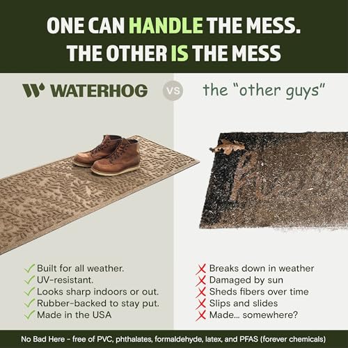 WaterHog Boxwood Front Door Mat Indoor Outdoor Entrance, Absorbent All-Weather Doormat with Non-Slip Rubber Backing, Dirt & Moisture Trapper, Low Profile & Easy Clean, Made in USA, 22"x59" Camel - color: Khaki/Camel, size: Runner 22"x59" (2'x5')