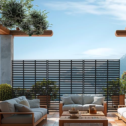 Casaphoria Metal Privacy Screen Outdoor, 72" H x 47" W Freestanding Decorative Privacy Screen for Patio Deck Balcony Garden with Stable Base, Black-Adams - color: Black-adams-3