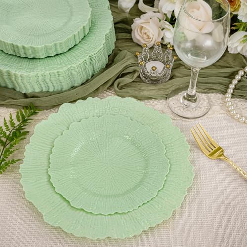 DaYammi 60 PCS Green Plastic Plates,Reef Plate Disposable & Reusable-Heavy Duty Plastic Plates for Party Including 30 Dinner Plate, 30 Dessert Plate,Green Disposable plates for Dinner Parties - color: Green