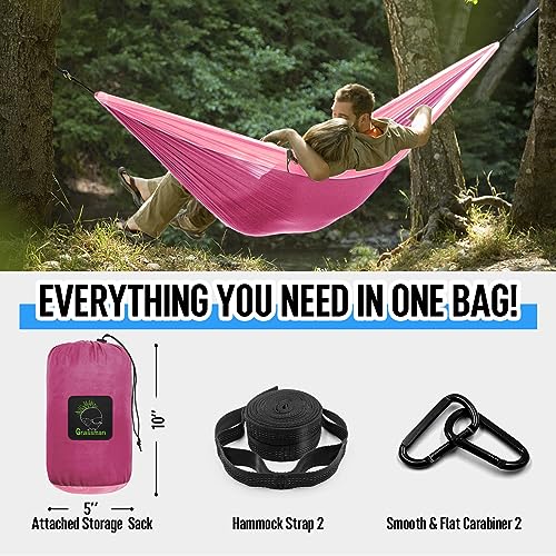 Grassman Camping Hammock Double & Single Portable Hammock with Tree Straps, Lightweight Nylon Parachute Hammocks Camping Accessories Gear for Indoor Outdoor Backpacking, Travel, Hiking, Beach - color: Pink, size: Two Person
