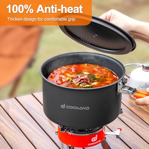Odoland Camping Cookware Mess Kit, Non-Stick Lightweight Camping Pot and Fry Pan Set with Mesh Bag for Backpacking, Outdoor Cooking and Picnic - size: 1.9L Pot + 0.86L Fry Pan