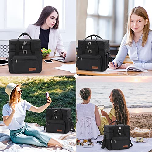 Maelstrom Lunch Box, 23L Insulated Lunch Bag, Expandable Double Deck Cooler Bag, Lightweight Leakproof Tote Bag With Side Tissue Pocket, Suit For Men and Women (A. Black) - color: A. Black