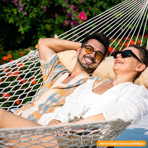 Lazy Daze Hammocks 12FT Double Rope Hammocks, 2 Person Hand Woven Cotton Hammock with Pillow and Spreader Bar for Outside, Patio, Poolside, FIT 13-15 Ft Stand, Max 450 Lbs, Natural, 141 x 57 inches - color: Natural With Brown Pillow