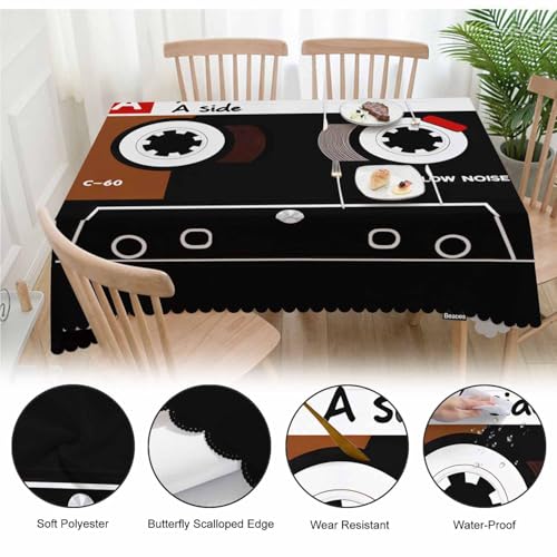 Retro Audio Cassette Dinner Tablecloth Table Cover, Plastic Audio Cassette Tape 52x70 Inch Table Cloth Dust-Proof Table Cover Protector for Home Restaurant Picnic Camping BBQ - color: Retro Audio Cassette
