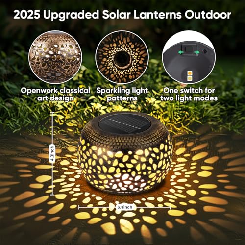 Solar Lantern Outdoor Patio Decor: Solar Lanterns Outdoor Waterproof Hollow Out Retro Metal Solar Powered, Outside Yard Porch Garden Balcony Desk Bedroom Indoor Tabletop Decorations 2 Lighting Colors - size: Bronze 1 Pack