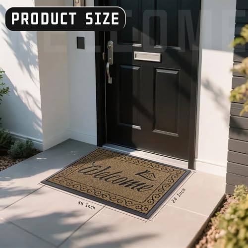 Yimobra Welcome Mat, Heavy Duty Sturdy Door Mats for Home Entrance Outdoor Indoor, Front Doormat for Outside Patio Floor Entry Porch Garage Office, Waterproof, Low Profile, 36x24, Brown - color: Brown, size: 36x24 Inch