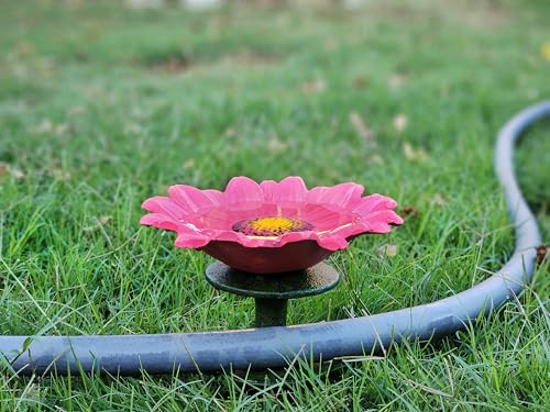 Lulu Decor, 100% Cast Iron Pink, White & Yellow Daisy Hose Guide (Set of 3) with Birds Water Feeder, Garden Hose Guide Spike, Rust Free Guide & Helps with Plant Protection
