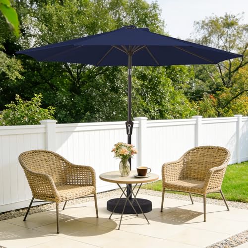 MEWAY 9ft Patio Umbrella Outdoor Table Umbrellas with Push Button Tilt and Crank, Market Umbrella 8 Sturdy Ribs for Deck, Garden, Pool and Backyard, Navy - color: Navy, size: 9ft