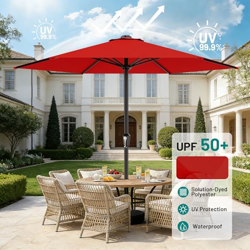 AreShark 11 FT Patio Umbrella for Outdoor, Outdoor Table Umbrella with Push Button Tilt and Crank, Outdoor Patio Umbrellas with 6 Sturdy Ribs, Patio Umbrellas for Market, Garden, Pool (Red) - color: Red, size: 11ft