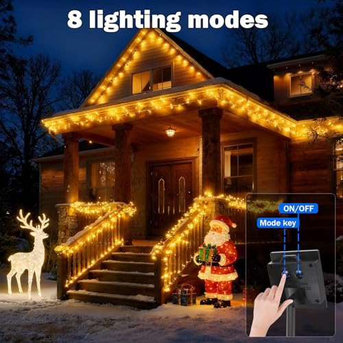 SOLARBABY 4 Pack Solar Christmas Lights Outdoor,Total 146Ft 400 LED Solar String Lights Outdoor with 8 Modes,Waterproof Warm White Fairy Light for Outside Garden Patio Xmas Tree Christmas Decoration - color: Warm White, size: 100LED*4