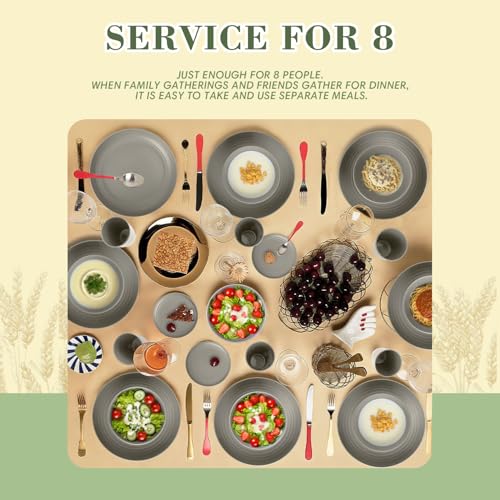 Wrova 32-piece Kitchen Alternative Melamine Wheat Straw Dinnerware Sets,Unbreakbale Dishwasher Safe Kitchen Bowls and Plates Sets with Cups,Apartment Essential Dishes Set for 8.Grey Series - color: Gray, size: 32 Pack