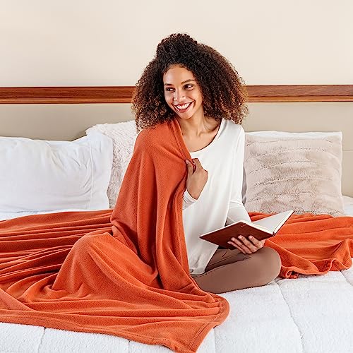 Berkshire Blanket Microfleece King Size Bed Blanket Amberglow Orange,Lightweight Soft Breathable Plush Micro Fleece Blanket for Bed Couch Sofa,90x108 Inches - color: Amberglow, size: King/Cal King