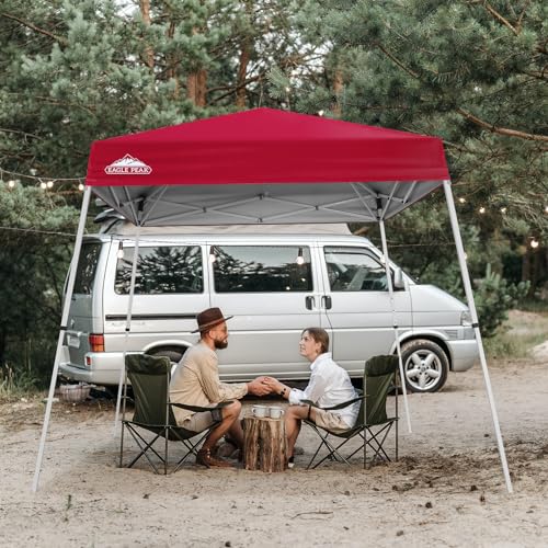 EAGLE PEAK 8x8 Slant Leg Pop-up Canopy Tent Easy One Person Setup Instant Outdoor Beach Canopy Folding Portable Sports Shelter 8x8 Base 6x6 Top (Red) - color: Red, size: 8x8