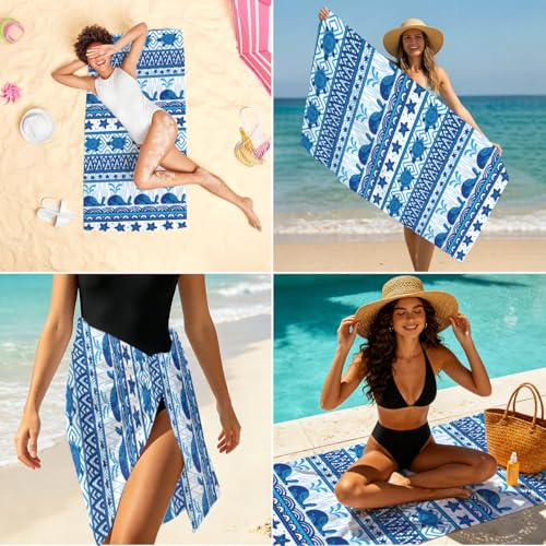Whale Turle Microfiber Lightweight Beach Towel Sand Free Quick Dry Absorbent Thin Towels Blanket for Swimming Pool Camping Beach Vacation Essentials Accessories Travel Things for Cruise Gym - color: Lcs Multicolor 1533