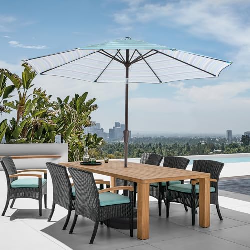 JEAREY 9FT Outdoor Patio Umbrella Outdoor Table Umbrella with Push Button Tilt and Crank, Market Umbrella 8 Sturdy Ribs UV Protection Waterproof for Garden, Deck, Backyard, Pool (Blue Green Stripe) - color: Blue Green Stripe