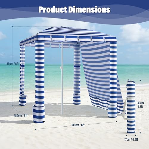 Umineux Beach Cabana - 6FT Beach Canopy with Side Wall, Easy Setup Beach Tent Sun Shelter, Waterproof Tent - Portable Shade for Whole Family (Navy Stripes) - color: Navy Stripes, size: 6ft