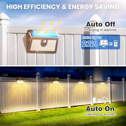 [6 Packs] Solar Motion Sensor Outdoor Lights, Super Bright Solar Lights Outdoor Waterproof, 3 Lighting Modes Security Wall Light for Outside Walking Dog Fence Backyard Deck Garden Door Step Garage - color: Warm White, size: 6 Pack