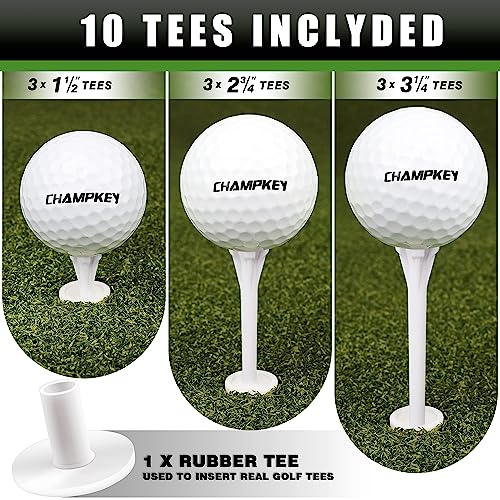 CHAMPKEY Premium Synthetic Turf Golf Hitting Mat | Heavy Duty Rubber Base Golf Practice Mat | Come with 1 Rubber Tee and 9 Plastic Tees - size: M(13" x 17"), style: PRO Version