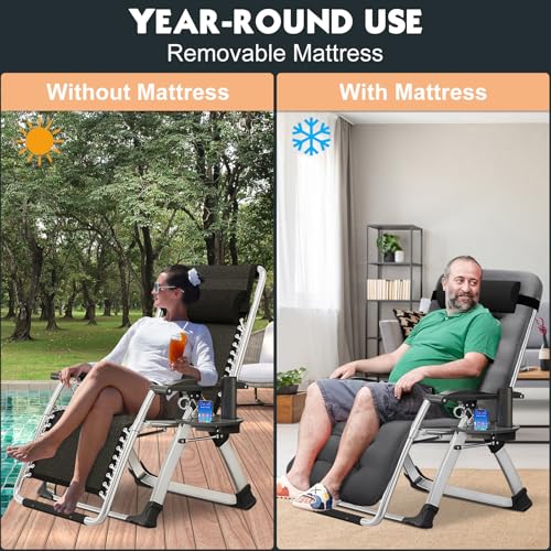 MOPHOTO Zero Gravity Chair, Outdoor Padded Lounge Chair with Side Table, Zero Gravity Recliner Chair, Outdoor Reclining Chair, Sturdy & Comfortable, Supports up to 440lbs - color: Alloy Gray, style: Zero Gravity Chair