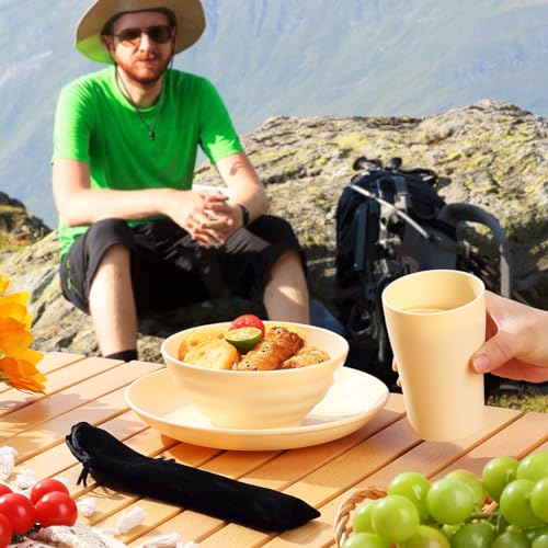Kyraton Camping Utensils - Travel & Picnic Mess Kit, Silverware Set Includes Knife, Spoon, Fork, Cup, Bowl, Plate - Camping Essentials for 2 - color: B. 2 Person