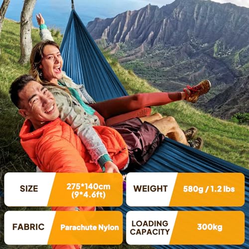 NATUREFUN Ultra-Light Travel Camping Hammock | 300kg Load Capacity,Breathable,Quick-Drying | 2 x Premium Carabiners,2 x Nylon Slings Included | Outdoor Indoor Garden - color: Navy Blue, size: 275x140cm