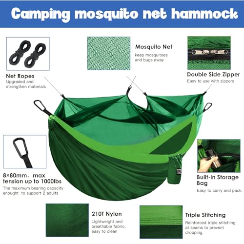 Gold Armour Camping Hammock - Camping Essentials, Double Hammock with Bug Net, Camping Gear Portable Hammock for Outside, Hiking, and Travel (Green & Lime Green) - color: Green & Lime Green