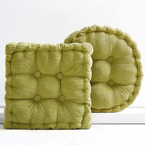 2 Pack Large Square and Round Floor Cushions for Adults Meditation Floor Pillow Green Corduroy Floor Seat Pillows Cushion for Living Room Balcony Tatami Yoga,18x18 Inch - color: Green