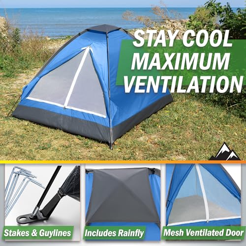 2 Person Outdoors Camping Tent with Rain Fly and Carrying Bag - Lightweight Outdoor Pop Up Tents for Camping Essentials, Music Festivals, Backpacking, Hiking, or Beach Shelter by Wakeman Outdoors - color: Blue