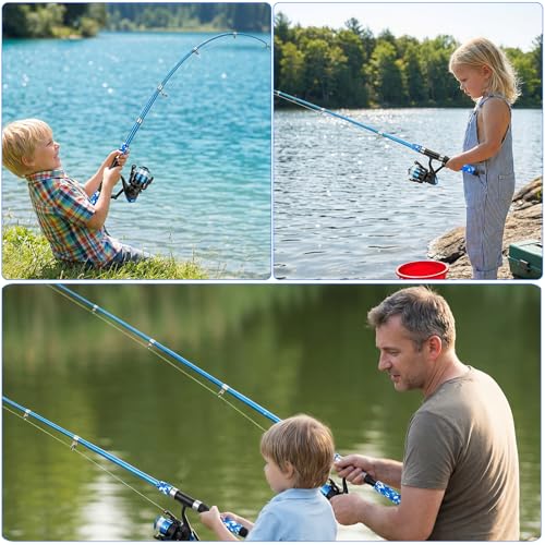 Kids Fishing Pole Set Fishing Rod and Reel Combos Ultralight Telescopic Fishing Rod+Spinning Reel+Lure Baits+Fishing Line with Mini Shark Bag for Boys Girls Youth Freshwater Saltwater - color: Blue, size: 1.5M/5FT