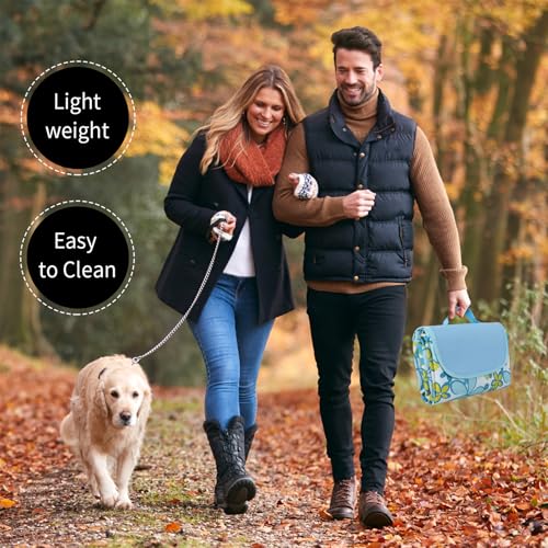 Hi Space Picnic Outdoor Blankets Waterproof Sandproof Foldable Picnic Mat Extra Large Beach Blankets for Grass Lawn Park Camping Family Concert, Blue Floral, 80"x60" - color: Blue-floral