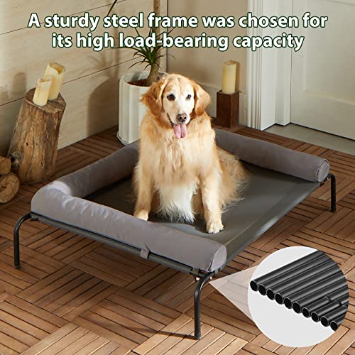 Cooling Elevated Dog Bed for Large Dogs – Waterproof Raised Dog Cot with Slope Headrest, Breathable Teslin Mesh, Durable & Portable Pet Bed for Indoor and Outdoor Use, Grey - color: light gray, size: 48.0"L x 35.0"W x 8.0"Th