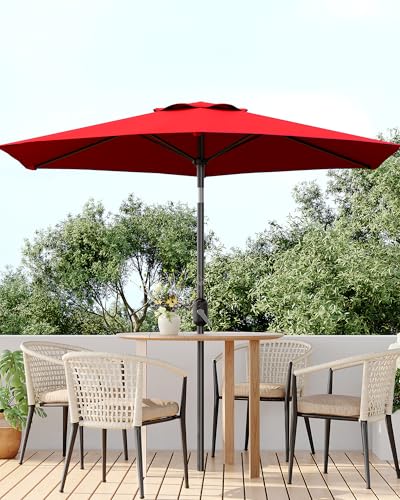 GarveeLife Outdoor Patio Umbrella, Table Market Umbrella with Push Button Tilt and Crank, 8 Sturdy Ribs UV Protection Waterproof for Garden, Deck, Backyard, Pool - color: Light Red, size: 7.5FT
