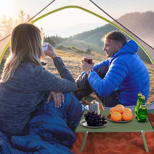 Small Folding Camping Table, Ultralight Portable Mini Beach Table with Carry Bag, Compact Low Side Picnic Tables Aluminum for Beach Camping, Green - color: Green