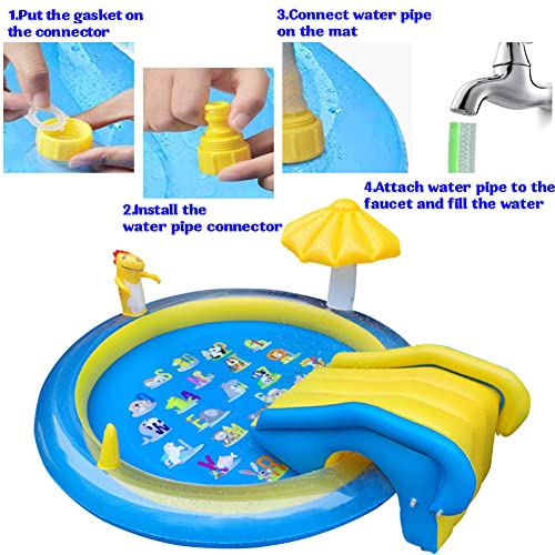 Dinosaur Inflatable Play Center, Kids Round Wading Swimming Pool with Slide, Dinosaur Sprinkle, Mushroom Shade for Kids Children Summer Outdoor Splish Splash, Garden Backyard Water Park, 87"x75"x31.5" - size: 87"