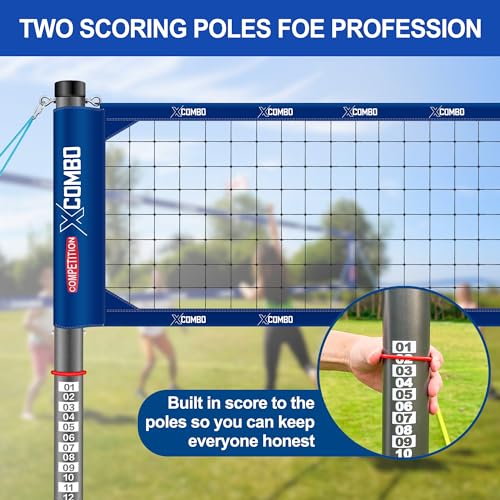 Professional Volleyball Net Set Heavy Duty for Outdoor Backyard Portable with Aluminum Adjustable Height Scoring Poles, Regulation Nets System for Tournament, Grass - color: Blue