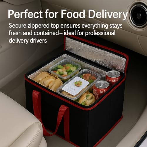 musbus 2 Pack Jumbo Chillout Thermal Tote, Foldable Insulated & Reusable Food Delivery Bag for Groceries, Potlucks, Sundries & More Cooler Bag Insulated Grocery Bags Large Freezer Shopping - color: Black_red, size: X-large（16w X 12.5h X 9d）