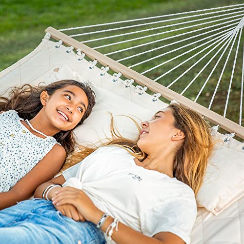ANOW Two Person Hammock with Spreader Bars and Detachable Pillow, Heavy Duty Hammock for Outdoors Indoors, 450 LBS Weight Capacity, Cream - color: Cream, size: 2 Person Without Stand