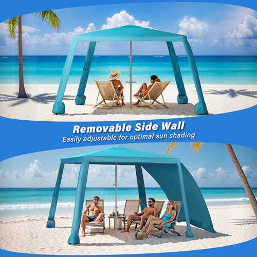 Beach Cabana-6.6x6.6’Beach Canopy with Side Wall,Portable Umbrella Tent with Sand Pockets for Family & Friends,Easy Up Beach Sun Shelter for Outdoor Patios,Backyards,and Camping,Blue - style: Blue