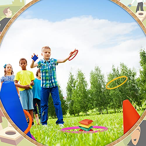 Win SPORTS 3 in 1 Carnival Outdoor Games Combo Set, Soft Plastic Cones Cornhole Bean Bags Ring Toss Games,for Kids Adults Indoor Outdoor Birthday Party Lawn Games Supplies (26 Pieces