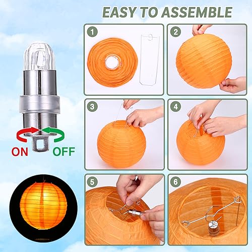 LIHAO 20PCS Colorful Paper Lanterns with Lights, Hanging Chinese Paper Lanterns for Party Decorations Weddings Birthday New Year Outdoor Home Indoor (8 inches) - size: 8 Inches