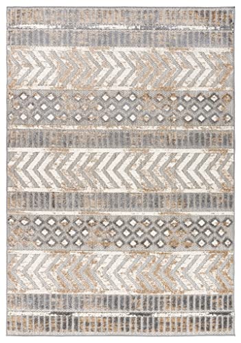 Rugshop Distressed Geometric Indoor/Outdoor Beige Area Rug Modern Tribal Stripe, Durable Stain Resistant Perfect for Patio, Backyard, Deck and Outdoor Lounge 7'10" x 10' - size: 7'10" x 10' (Rectangular)