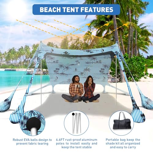 Beach Tent Sun Shelter 10x10ft Beach Canopy Easy Pop Up Sun Shade Portable UPF50+ with 8 Sandbags-2 Sand Shovel-4 Aluminum Poles-Ground Pegs for Outdoor Family Camping Fishing Backyard Picnic - color: Coconut Tree, size: 10x10 FT 4 Pole