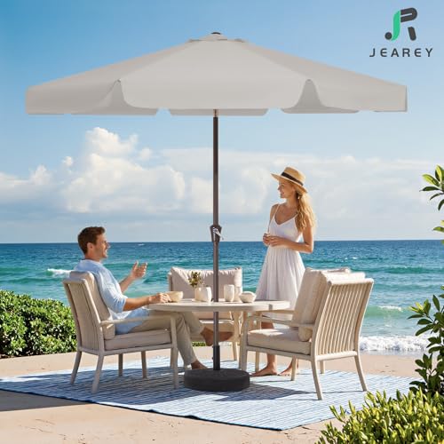 JEAREY 9 FT Patio Umbrella Outdoor, Table Umbrellas Market Umbrella w/Push Button Tilt/Crank, 8 Sturdy Ribs(Fog Gray) - color: Fog Gray