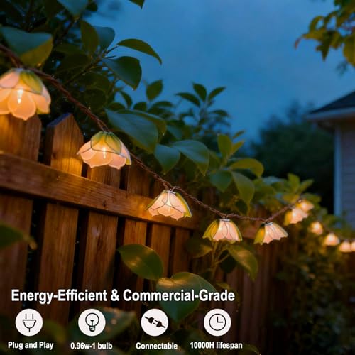 TWINKVILLA Decorative String Lights Plug in with 10 Bulbs, Flower Garland Fairy Lights Connectable Weatherproof Outdoor Indoor for Wedding Pergola Bedroom Porch Floral Home Decor (Green White) - color: Green White