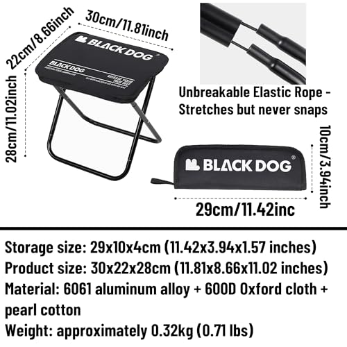 windhike Blackdog 11in Ultralight Camping Folding Stool - 0.7lb Compact Camping Chair, 265lb Capacity Aluminum Alloy X-Frame Design for Hiking, Fishing & BBQ Portable Small Stool for Adults - color: Black